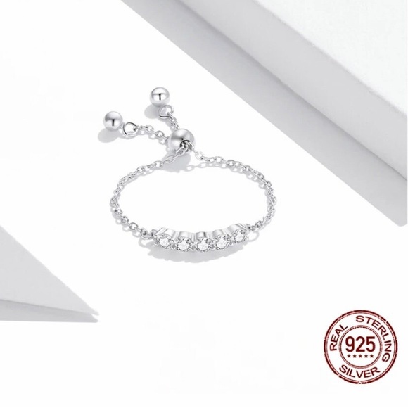 Silver Zircona Chain Ring Adjustable Ring Chain Link for Women SCR699 - Picture 3 of 7